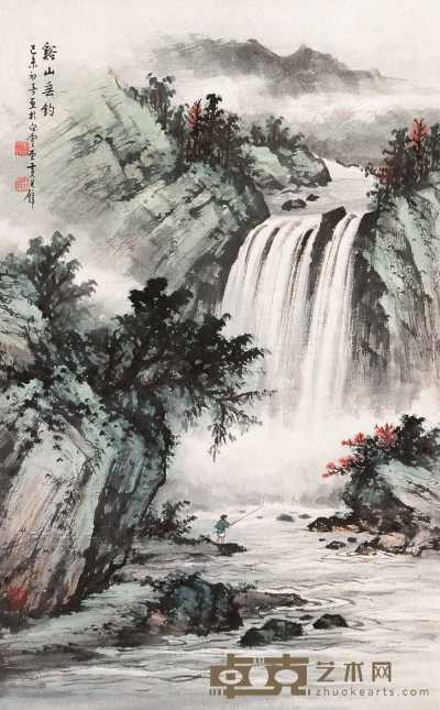 黄君璧 己未（1979年）作 溪山垂钓 立轴 91×56.2cm